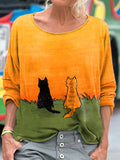 Cats Art Painting Print Long Sleeve T-shirt elevenforest