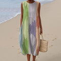 Women's Vintage Abstract Geometric Art Print Linen Tank Dress artswardrobe