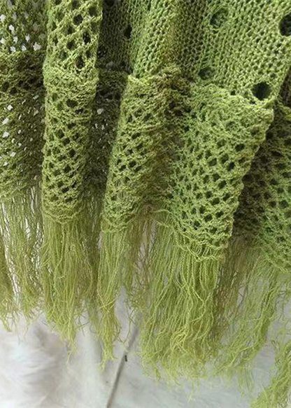 Grace Green V Neck Tasseled Hollow Out Knit Dress Summer