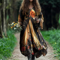 Vintage Boho Floral Art Linen Blend Maxi Dress artswardrobe