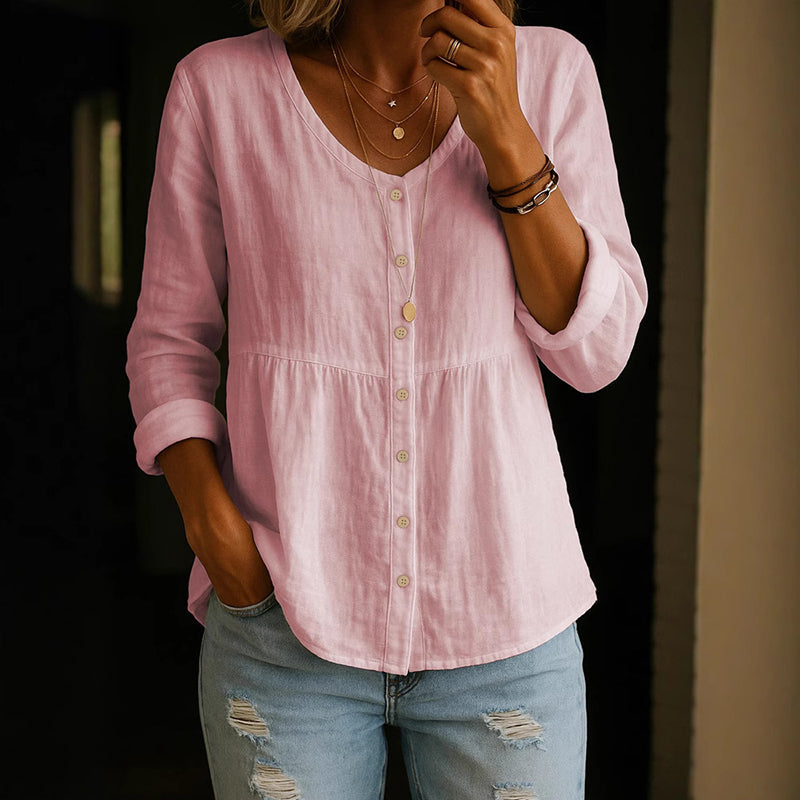 Comstylish Casual V Neck Comfy Linen Blouse