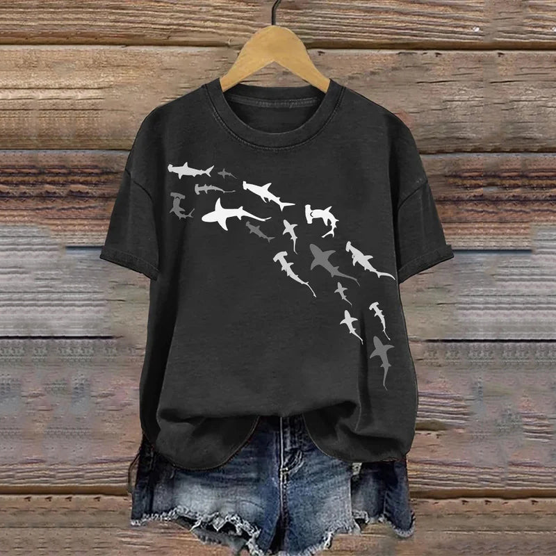 Comstylish Women's Women's Shark Week Marine Life Conservation Art Print T-Shirt