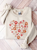Embroidery Paws Hearts Pattern Casual Sweatshirt elevenforest