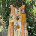 Women's Vintage Bee And Sunflower Art Print Sleeveless Dress artswardrobe