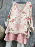 Vintage Roses Floral Patchwork Linen Tunic artswardrobe