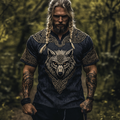 Men's Vintage Viking Celtic Knot Wolf Pattern V-neck Shirt artswardrobe