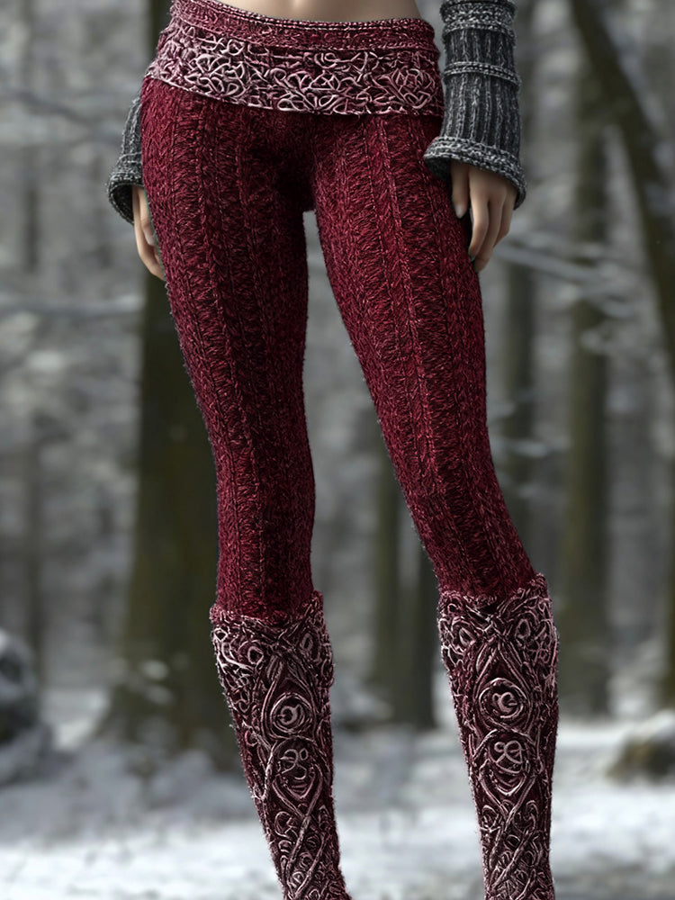 Vintage Viking Pattern Art Knit Cozy Leggings artswardrobe