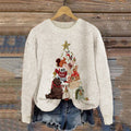 Comstylish Merry Christmas Cute Animals Enjoying Winter Christmas Tree Art Cozy Knit Sweater