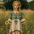 Women's Bohemian Ukrainian Sunflower Contrast T-shirt artswardrobe
