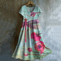 Women's Vintage Dragonfly Floral Art Cotton And Linen Dress artswardrobe