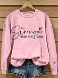 Comstylish Women's Pink Awareness Stronger Than The Storm Print Sweatshirt