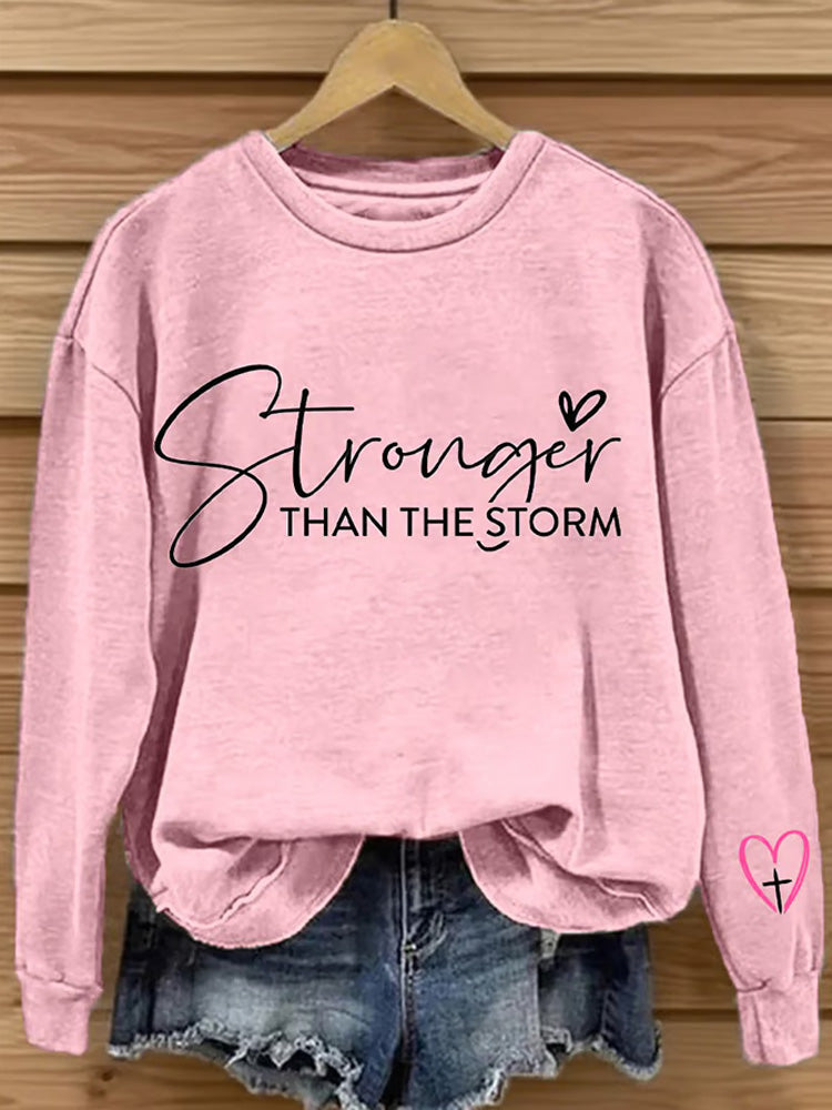 Comstylish Women's Pink Awareness Stronger Than The Storm Print Sweatshirt