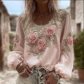 Comstylish Women's Soft Rose Vintage Pink Round Neck Cotton And Linen Top