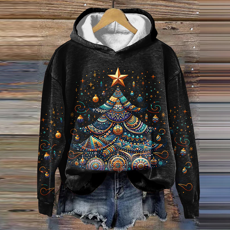 Comstylish Ethnic Christmas Tree Art Print Casual Hoodie