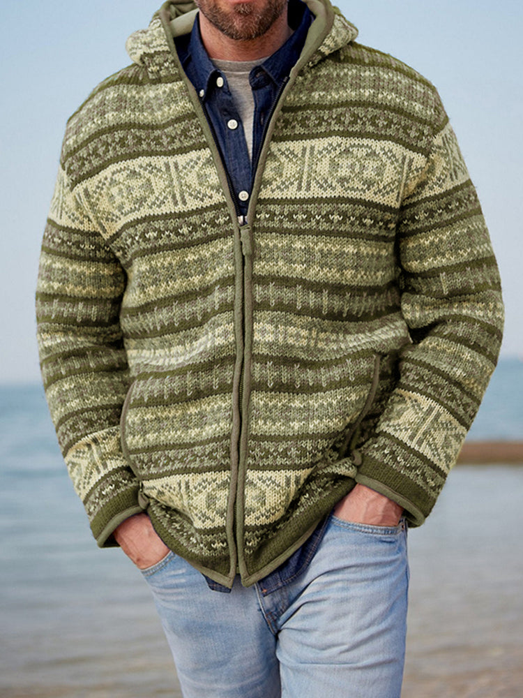Mens Vintage Fair Isle Knitted Hooded Cardigan elevenforest