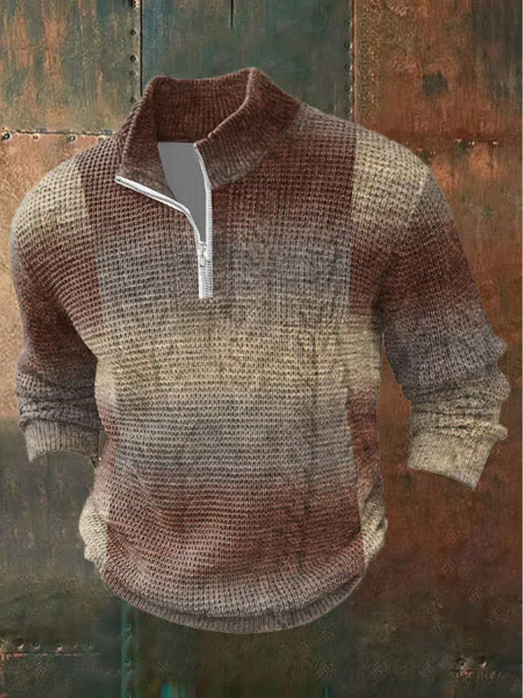 Men's Retro Print Casual Zipper Sweatshirt artswardrobe
