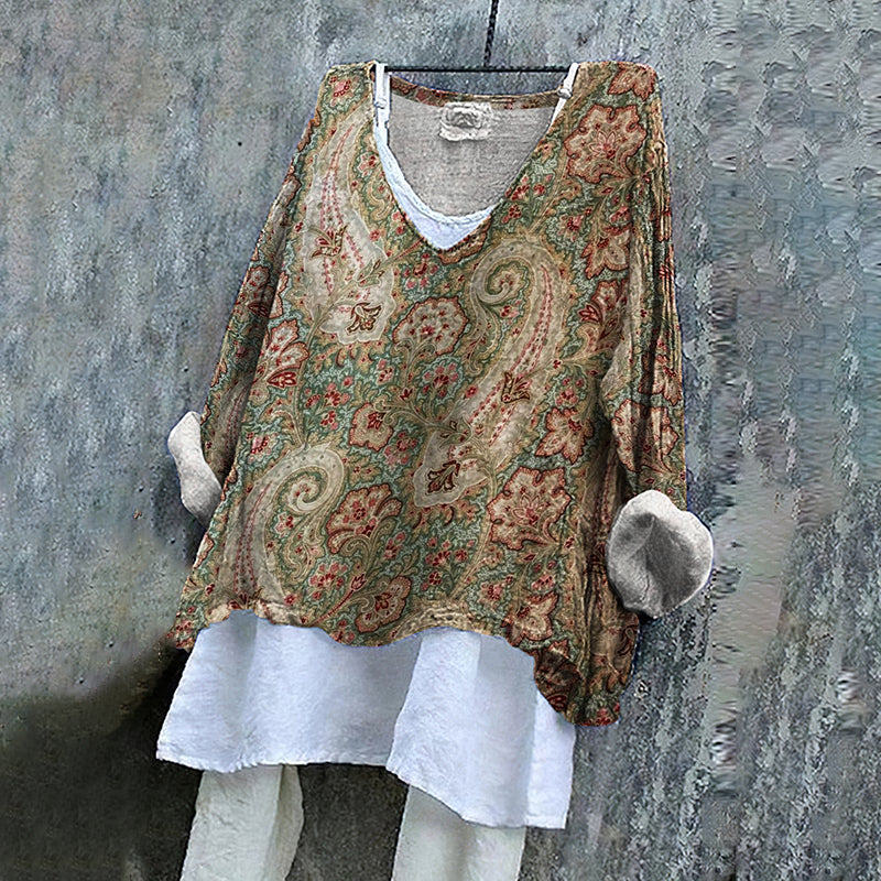 Paisley Art Pattern Linen Blend Tunic artswardrobe