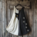 Cute Black Cat And Paw Embroidered Art Linen Contrast Color Mini Dress artswardrobe