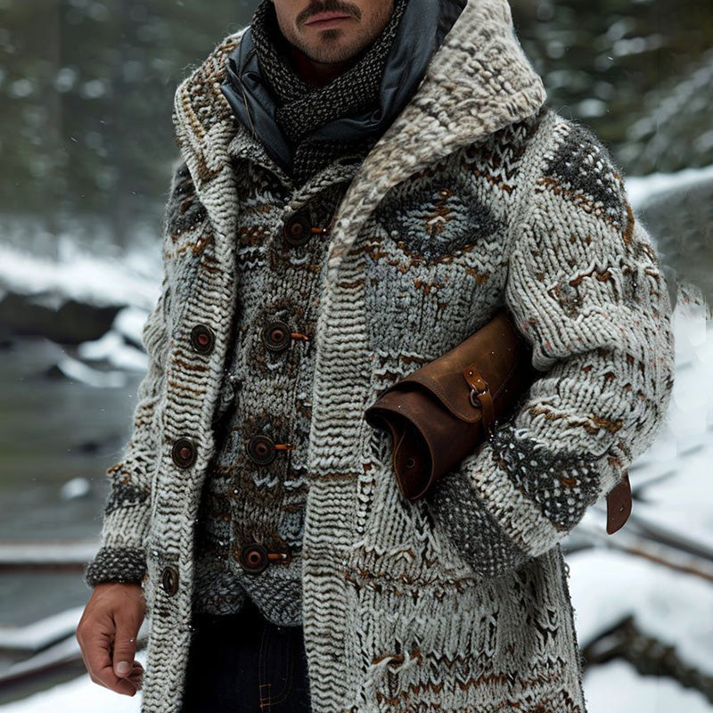 Men's Fairman Island Vintage Geometry Pattern Hooded Cardigan artswardrobe