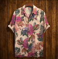 Bohemian Style Plant And Flower Pattern Men's Retro Cotton And Linen Shirt artswardrobe