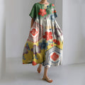 Comstylish Japanese Art Cherry Blossom Print Casual Midi Dress