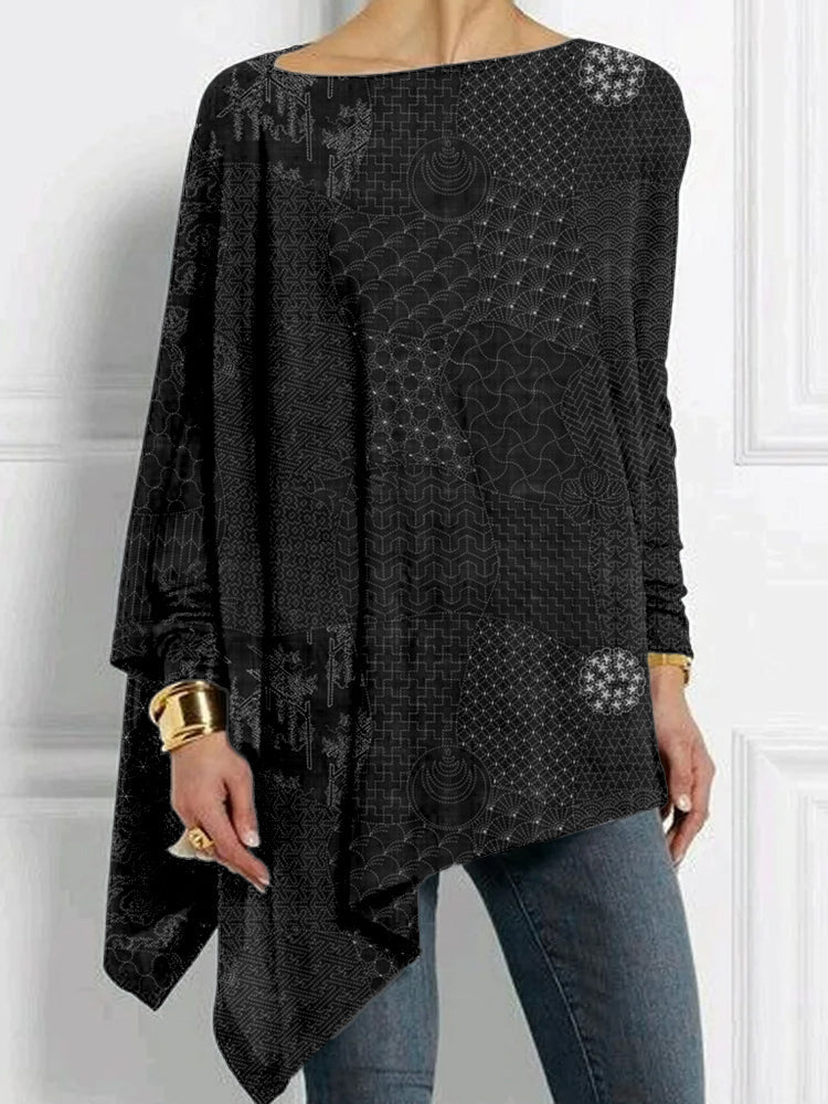 Comstylish Japanese Traditional Sashiko Art Bat Sleeve T Shirt