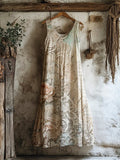 Boho Lace Floral Art Vintage Women's Linen Vest Dress artswardrobe