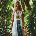 Bohemian Sunflower Embroidery Sleeveless Cozy Linen Maxi Dress artswardrobe