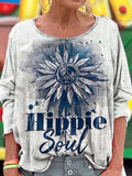Hippie Soul Sunflower Print Long Sleeve Top