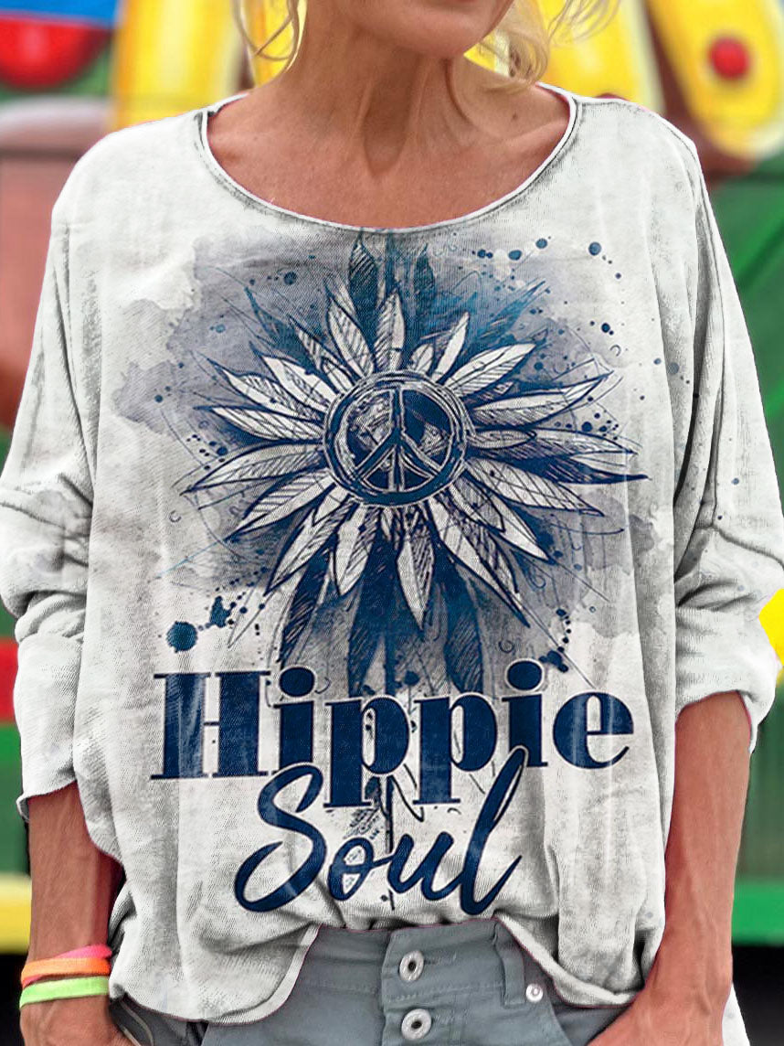Hippie Soul Sunflower Print Long Sleeve Top