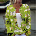 Comstylish Dog Art Print Knitted Cardigan