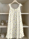 Colorful Floral Pattern Ruffle Linen Dress artswardrobe