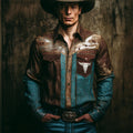 Vintage Western Bull Skull Pattern Men's Linen Long Sleeve Shirt artswardrobe