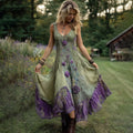 Vintage Classy Gradient Purple Lavender And Floral Embroidered Linen Sleeveless Maxi Dress artswardrobe