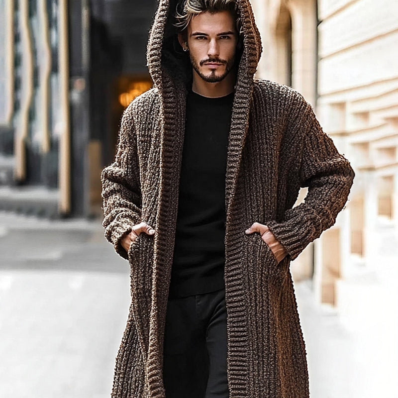 Men'S Knitted Hooded Long Sweater Cardigan elevenforest