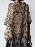 Women's Classic Retro Art Geometric Pattern Cotton and Linen Top