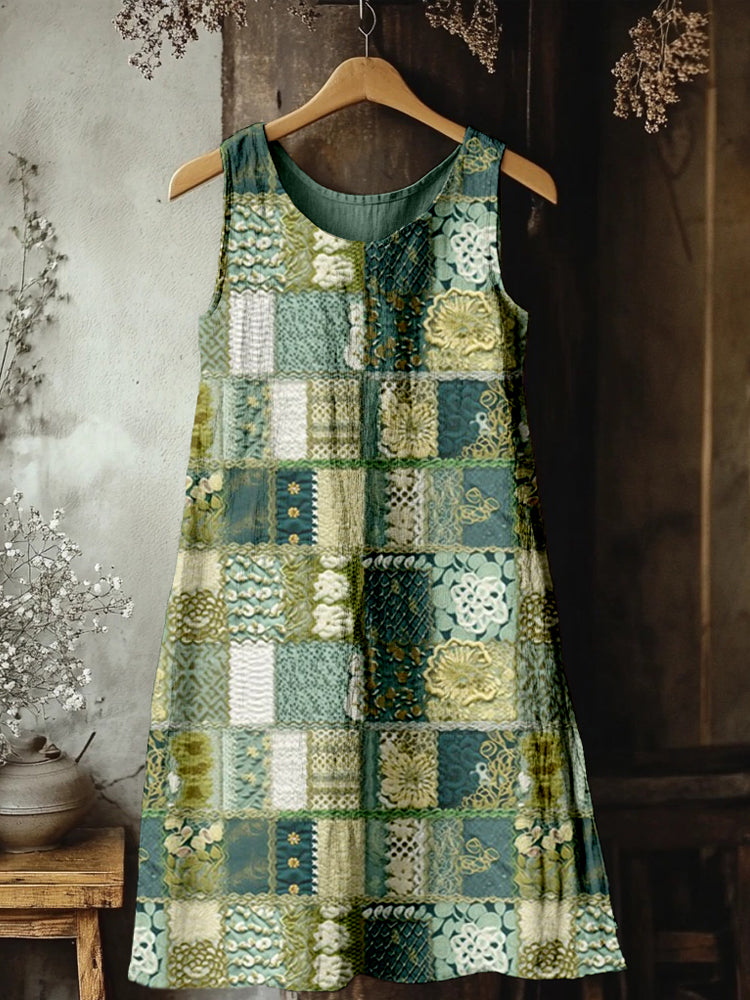 Vintage Boho Patchwork Linen Tank Dress artswardrobe