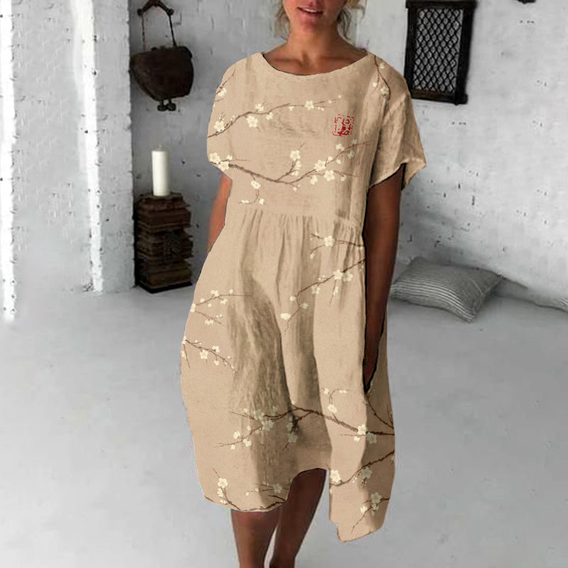 Comstylish Vintage Cherry Blossom Japanese Flowy Midi Dress