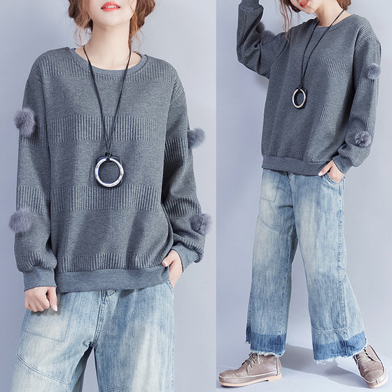 Dark Gray Thick Knit Tops Oversize Fine Pullover Sweater