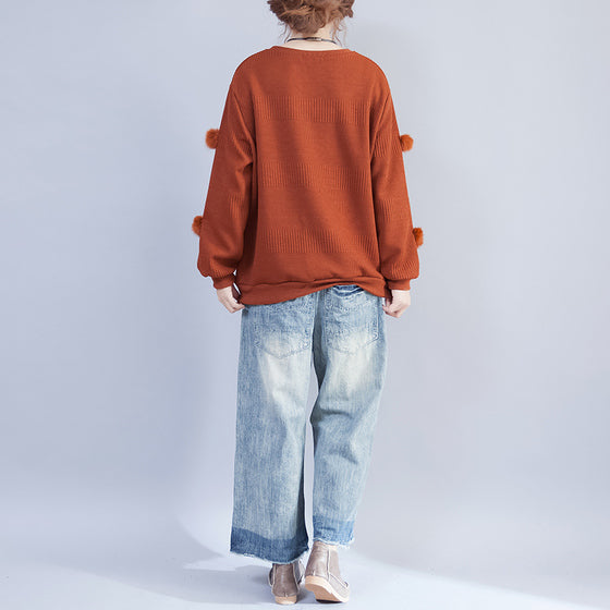 Dark Gray Thick Knit Tops Oversize Fine Pullover Sweater