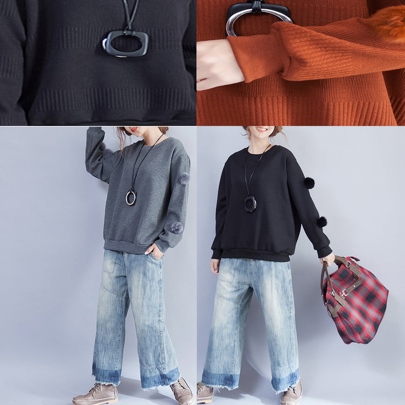 Dark Gray Thick Knit Tops Oversize Fine Pullover Sweater
