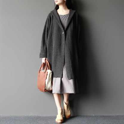 Dark Gray Woolen Sweater Coats Long Sleeve Knit Cardigans