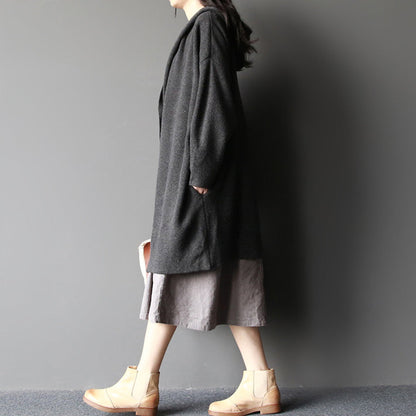 Dark Gray Woolen Sweater Coats Long Sleeve Knit Cardigans