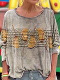 Women's Vintage Ethnic Patchwork Texture Art Print Casual Long Sleeve