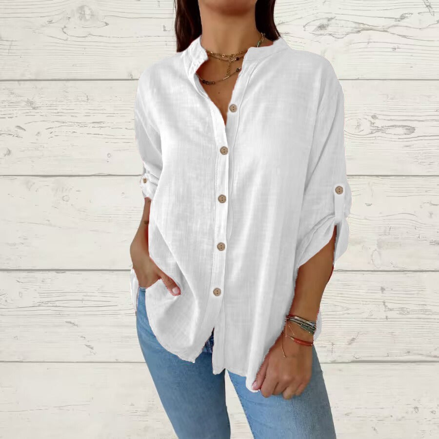 Comstylish Vintage Solid Color Cotton And Linen Loose Long-sleeved Shirt