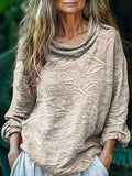 Women's Vintage Floral Texture Art Print Casual Stacked Lapel Long Sle