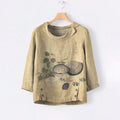 Comstylish vintage Japanese Art Print Casual Blouse