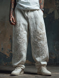 Men's Floral Lace Embroidered Casual Linen Pants artswardrobe