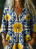 Women's Bohemian Floral Art Print Casual Cotton Linen Shirt