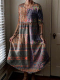 Women's Vintage Floral Patchwork Pattern Art Print Pocket Cotton Dress